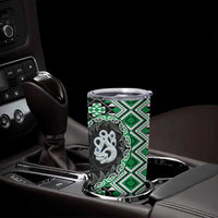 Green Taniko Motif Aotearoa Manaia and Silver Fern Tumbler Cup