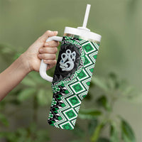 Green Taniko Motif Aotearoa Manaia and Silver Fern Tumbler With Handle