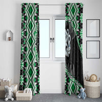 Green Taniko Motif Aotearoa Manaia and Silver Fern Window Curtain