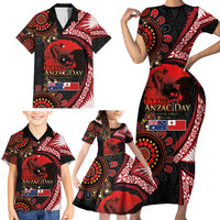 Tonga and Australia ANZAC Day Family Matching Short Sleeve Bodycon Dress and Hawaiian Shirt Aboriginal and Ngatu Art Pattern - Gallipoli Lest We Forget LT03 - Polynesian Pride
