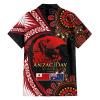 Tonga and Australia ANZAC Day Family Matching Short Sleeve Bodycon Dress and Hawaiian Shirt Aboriginal and Ngatu Art Pattern - Gallipoli Lest We Forget LT03 - Polynesian Pride