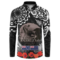 New Zealand and Cook Islands ANZAC Day Button Sweatshirt Gallipoli Lest We Forget Tatau Art Tribal and Maori Tattoo with Fern LT03 Black - Polynesian Pride