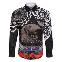 New Zealand and Cook Islands ANZAC Day Family Matching Mermaid Dress and Hawaiian Shirt Gallipoli Lest We Forget Tatau Art Tribal and Maori Tattoo with Fern LT03 Dad's Shirt - Long Sleeve Black - Polynesian Pride