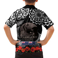 New Zealand and Cook Islands ANZAC Day Family Matching Off The Shoulder Long Sleeve Dress and Hawaiian Shirt Gallipoli Lest We Forget Tatau Art Tribal and Maori Tattoo with Fern LT03 - Polynesian Pride
