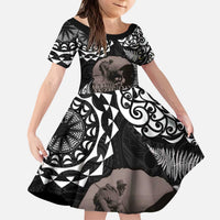 New Zealand and Cook Islands ANZAC Day Kid Short Sleeve Dress Gallipoli Lest We Forget Tatau Art Tribal and Maori Tattoo with Fern LT03 KID Black - Polynesian Pride