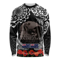 New Zealand and Cook Islands ANZAC Day Long Sleeve Shirt Gallipoli Lest We Forget Tatau Art Tribal and Maori Tattoo with Fern LT03 Unisex Black - Polynesian Pride