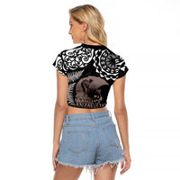 New Zealand and Cook Islands ANZAC Day Raglan Cropped T Shirt Gallipoli Lest We Forget Tatau Art Tribal and Maori Tattoo with Fern LT03 - Polynesian Pride