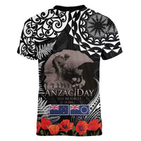 New Zealand and Cook Islands ANZAC Day Women V-Neck T-Shirt Gallipoli Lest We Forget Tatau Art Tribal and Maori Tattoo with Fern LT03 - Polynesian Pride
