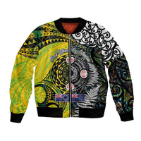 New Zealand and Cook Islands Together Bomber Jacket Tatau Art Tribal Pattern-Maori Tattoo with Fern and Paua Shell LT03 Unisex Art - Polynesian Pride