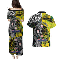 New Zealand and Cook Islands Together Couples Matching Puletasi and Hawaiian Shirt Tatau Art Tribal Pattern-Maori Tattoo with Fern and Paua Shell LT03 - Polynesian Pride