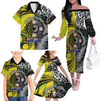 New Zealand and Cook Islands Together Family Matching Off The Shoulder Long Sleeve Dress and Hawaiian Shirt Tatau Art Tribal Pattern-Maori Tattoo with Fern and Paua Shell LT03 - Polynesian Pride