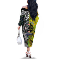 New Zealand and Cook Islands Together Family Matching Off The Shoulder Long Sleeve Dress and Hawaiian Shirt Tatau Art Tribal Pattern-Maori Tattoo with Fern and Paua Shell LT03 - Polynesian Pride