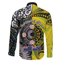 New Zealand and Cook Islands Together Family Matching Short Sleeve Bodycon Dress and Hawaiian Shirt Tatau Art Tribal Pattern-Maori Tattoo with Fern and Paua Shell LT03 - Polynesian Pride