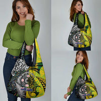 New Zealand and Cook Islands Together Grocery Bag Tatau Art Tribal Pattern-Maori Tattoo with Fern and Paua Shell