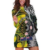 New Zealand and Cook Islands Together Hoodie Dress Tatau Art Tribal Pattern-Maori Tattoo with Fern and Paua Shell