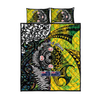 New Zealand and Cook Islands Together Quilt Bed Set Tatau Art Tribal Pattern-Maori Tattoo with Fern and Paua Shell