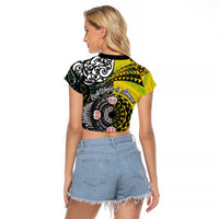 New Zealand and Cook Islands Together Raglan Cropped T Shirt Tatau Art Tribal Pattern-Maori Tattoo with Fern and Paua Shell LT03 - Polynesian Pride