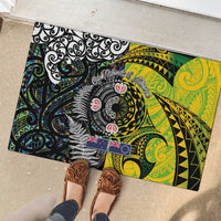 New Zealand and Cook Islands Together Rubber Doormat Tatau Art Tribal Pattern-Maori Tattoo with Fern and Paua Shell LT03 - Polynesian Pride