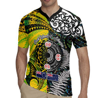 New Zealand and Cook Islands Together Rugby Jersey Tatau Art Tribal Pattern-Maori Tattoo with Fern and Paua Shell