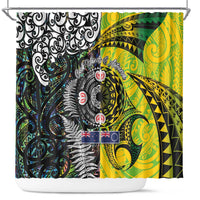 New Zealand and Cook Islands Together Shower Curtain Tatau Art Tribal Pattern-Maori Tattoo with Fern and Paua Shell LT03 Art - Polynesian Pride