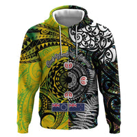 New Zealand and Cook Islands Together Zip Hoodie Tatau Art Tribal Pattern-Maori Tattoo with Fern and Paua Shell LT03 Pullover Hoodie Art - Polynesian Pride