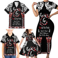 Aotearoa Toitu Te Tiriti-Maori Taniwha Family Matching Short Sleeve Bodycon Dress and Hawaiian Shirt Toitu Te Whenua Toitu Te Reo Maori LT03 - Polynesian Pride