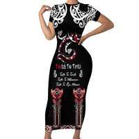 Aotearoa Toitu Te Tiriti-Maori Taniwha Family Matching Short Sleeve Bodycon Dress and Hawaiian Shirt Toitu Te Whenua Toitu Te Reo Maori LT03 Mom's Dress Black - Polynesian Pride