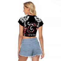 Aotearoa Toitu Te Tiriti-Maori Taniwha Raglan Cropped T Shirt Toitu Te Whenua Toitu Te Reo Maori LT03 - Polynesian Pride