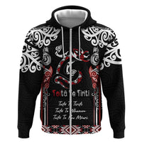 Aotearoa Toitu Te Tiriti-Maori Taniwha Zip Hoodie Toitu Te Whenua Toitu Te Reo Maori LT03 Zip Hoodie Black - Polynesian Pride
