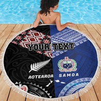 Personalised Aotearoa and Samoa Together Beach Blanket Tatau Art Tattoos-Taniko and Tukutuku with Maori Pattern