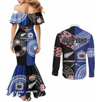 Personalised Aotearoa and Samoa Together Couples Matching Mermaid Dress and Long Sleeve Button Shirt Tatau Art Tattoos-Taniko and Tukutuku with Maori Pattern