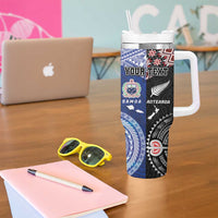 Personalised Aotearoa and Samoa Together Tumbler With Handle Tatau Art Tattoos-Taniko and Tukutuku with Maori Pattern