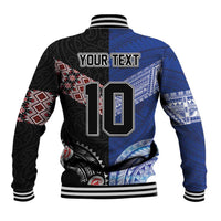 Custom Aotearoa and Samoa Rugby Baseball Jacket Maori Warrior and Teuila Emblem-Tatau with Taniko Art