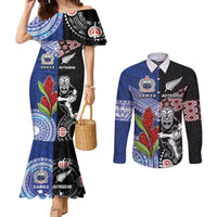 Custom Aotearoa and Samoa Rugby Couples Matching Mermaid Dress and Long Sleeve Button Shirt Maori Warrior and Teuila Emblem-Tatau with Taniko Art