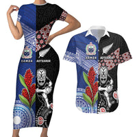 Custom Aotearoa and Samoa Rugby Couples Matching Short Sleeve Bodycon Dress and Hawaiian Shirt Maori Warrior and Teuila Emblem-Tatau with Taniko Art
