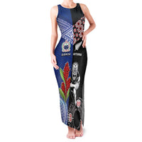 Custom Aotearoa and Samoa Rugby Family Matching Tank Maxi Dress and Hawaiian Shirt Maori Warrior and Teuila Emblem-Tatau with Taniko Art