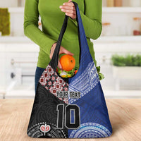 Custom Aotearoa and Samoa Rugby Grocery Bag Maori Warrior and Teuila Emblem-Tatau with Taniko Art