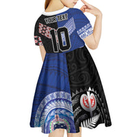 Custom Aotearoa and Samoa Rugby Kid Short Sleeve Dress Maori Warrior and Teuila Emblem-Tatau with Taniko Art