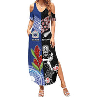 Custom Aotearoa and Samoa Rugby Summer Maxi Dress Maori Warrior and Teuila Emblem-Tatau with Taniko Art