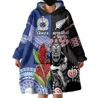 Custom Aotearoa and Samoa Rugby Wearable Blanket Hoodie Maori Warrior and Teuila Emblem-Tatau with Taniko Art