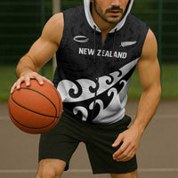 Custom NZ Rugby Sleeveless Zip Hoodie Koru and Silver Fern Sporty Style