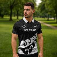 Custom NZ Rugby Zipper Polo Shirt Koru and Silver Fern Sporty Style
