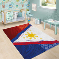 Philippines National Flag Day Area Rug Polynesian and Yakan Tattoo Brush Style