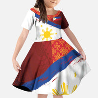Philippines National Flag Day Family Matching Long Sleeve Bodycon Dress and Hawaiian Shirt Polynesian and Yakan Tattoo Brush Style