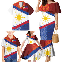 Philippines National Flag Day Family Matching Mermaid Dress and Hawaiian Shirt Polynesian and Yakan Tattoo Brush Style