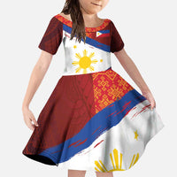 Philippines National Flag Day Family Matching Off Shoulder Maxi Dress and Hawaiian Shirt Polynesian and Yakan Tattoo Brush Style