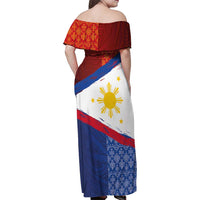 Philippines National Flag Day Family Matching Off Shoulder Maxi Dress and Hawaiian Shirt Polynesian and Yakan Tattoo Brush Style