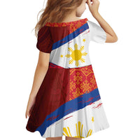 Philippines National Flag Day Family Matching Off Shoulder Short Dress and Hawaiian Shirt Polynesian and Yakan Tattoo Brush Style