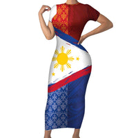 Philippines National Flag Day Family Matching Short Sleeve Bodycon Dress and Hawaiian Shirt Polynesian and Yakan Tattoo Brush Style