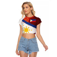 Philippines National Flag Day Raglan Cropped T Shirt Polynesian and Yakan Tattoo Brush Style